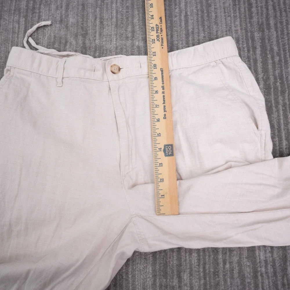 Uniqlo Linen Blend Pants Mens L Beige Excellent Drawstring Straight Leg Trousers